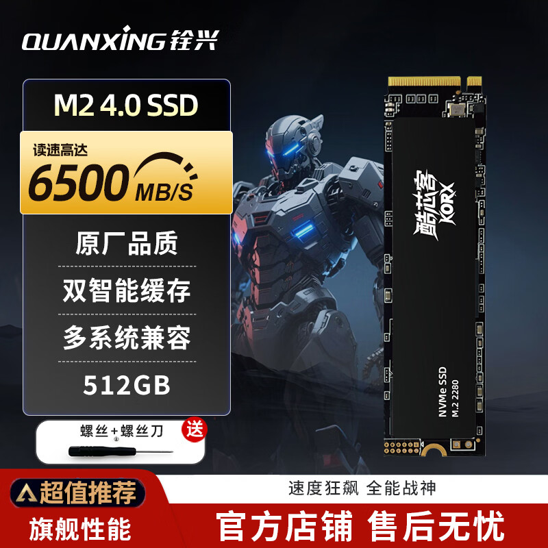 铨兴（QUANXING）固态硬盘 SSD M.2 NVMe PCIe4.0 512G 1TB 2TB 4TB 高速读写游戏加速 台式机笔记本电脑通用酷芯客 512GB-P402PRO旗舰性能版