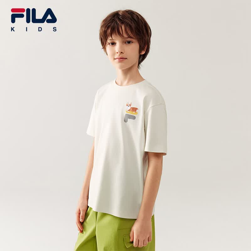 FILA【凉感功能】斐乐儿童童装短袖T恤2026年夏新款男中大童上衣 云菇白-WT 150