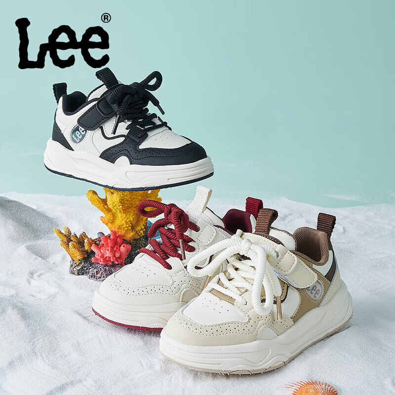Lee儿童运动鞋春季小白鞋女童百搭软底轻便男童运动休闲鞋 卡其色 36 【建议脚长217-222mm】