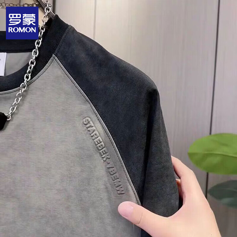 罗蒙2026夏季新款设计感短袖男轻奢扎染潮流上衣百搭圆领半袖T恤男装 146青灰 2XL 约145-155斤