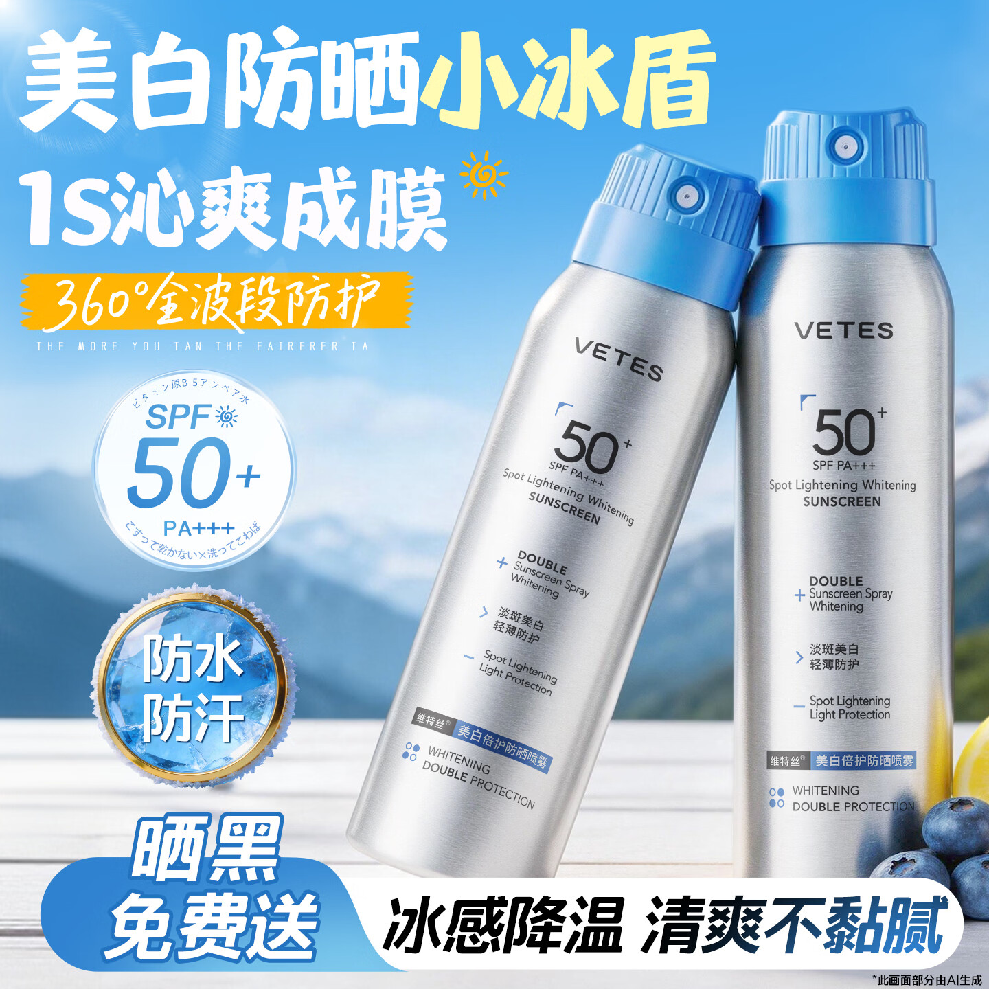 维特丝防晒喷雾霜男女士高倍防晒防水防汗防紫外线可上飞机户SPF50+