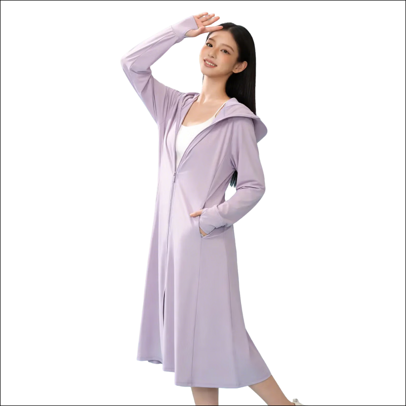 【京东直采】冰凉长款防晒衣女26夏透气冰丝防晒裙外套全身防晒服 白色 均码 【80-140斤】