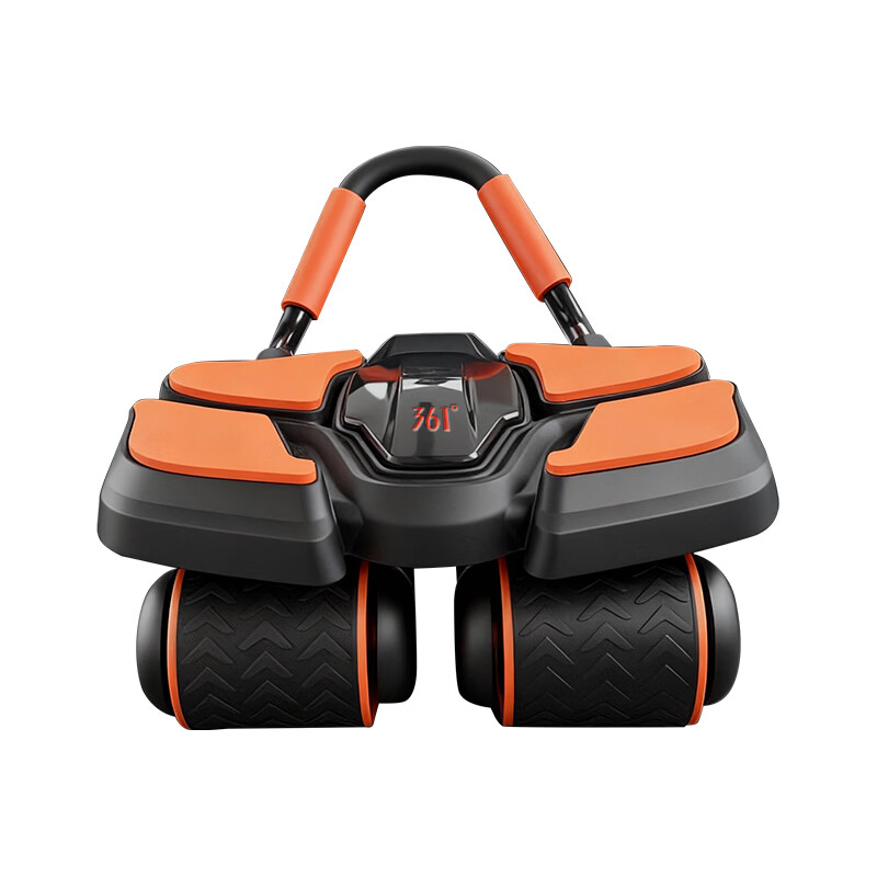 361°健腹轮自动回弹肘撑四轮健身运动器材腹肌训练器瘦肚子收腹练腹肌 特大橙黑色【智能数显+自动回弹】(送跪垫)