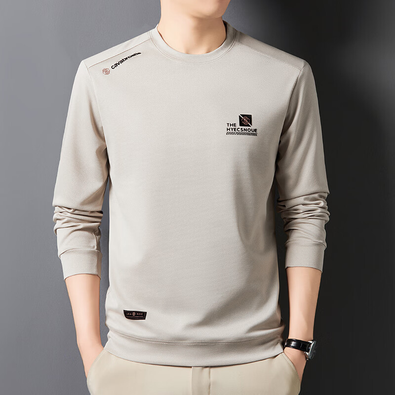 尺度保罗男士圆领长袖卫衣春夏季新款舒适透气套头打底长袖T恤衫宽松大码 CNJ310灰色 M 推荐90-120斤