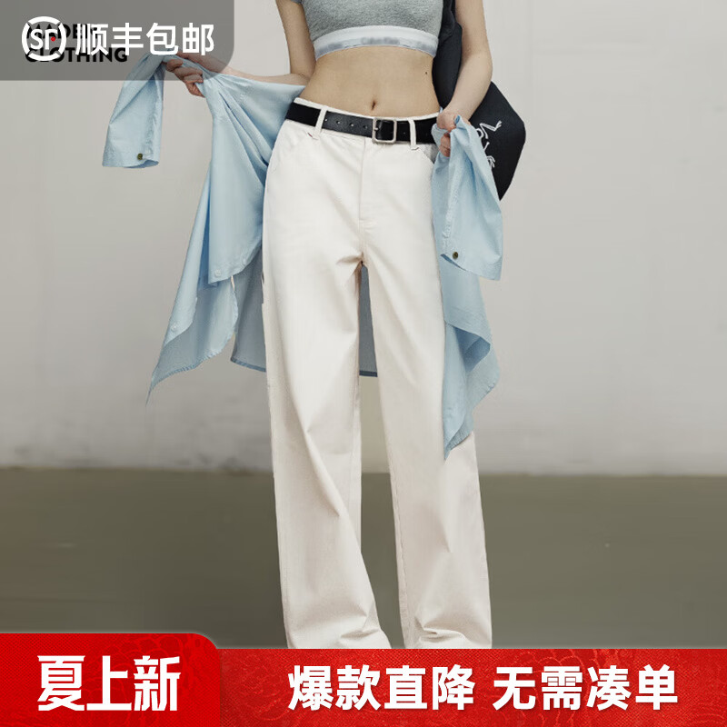 马登美式复古薄宽松工装裤大码白色通勤阔腿裤纯棉百搭休闲裤秋女 白胚色 M