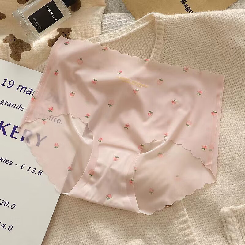 诗莉奥（SHILIAO）内裤女冰丝无痕草莓少女性感蜜桃臀3D面膜裤裸感女生包臀三 混色5条 均码 110-140斤