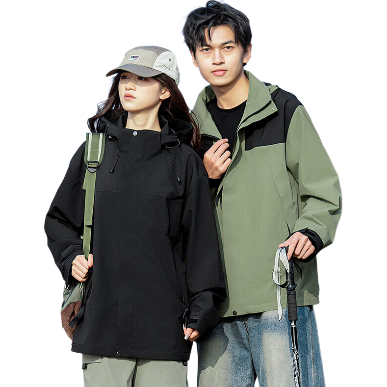 户外冲锋夹克男女防水防风外套情侣外套夹克登山休闲冲锋衣夹克 黑色 XL （推荐120-140斤）