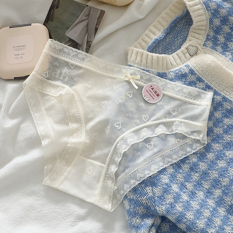 剑蔓夏季无痕薄款网纱内裤女蝴蝶结7A抑菌透气纯棉裆中腰女士三角裤头 4条混色【颜色随机混】 L 建议100-120斤