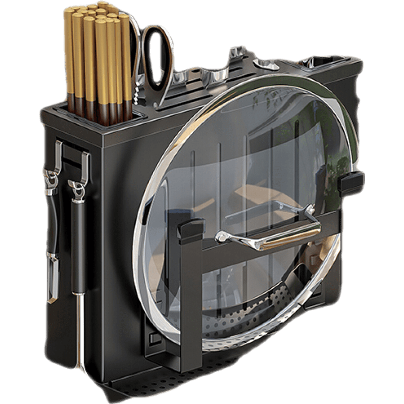 水天一方 不锈钢厨房刀具置物架壁挂式收纳架多功能筷子筒菜板锅盖架一体挂架 【壁挂/台面双用】优雅黑 旗舰款