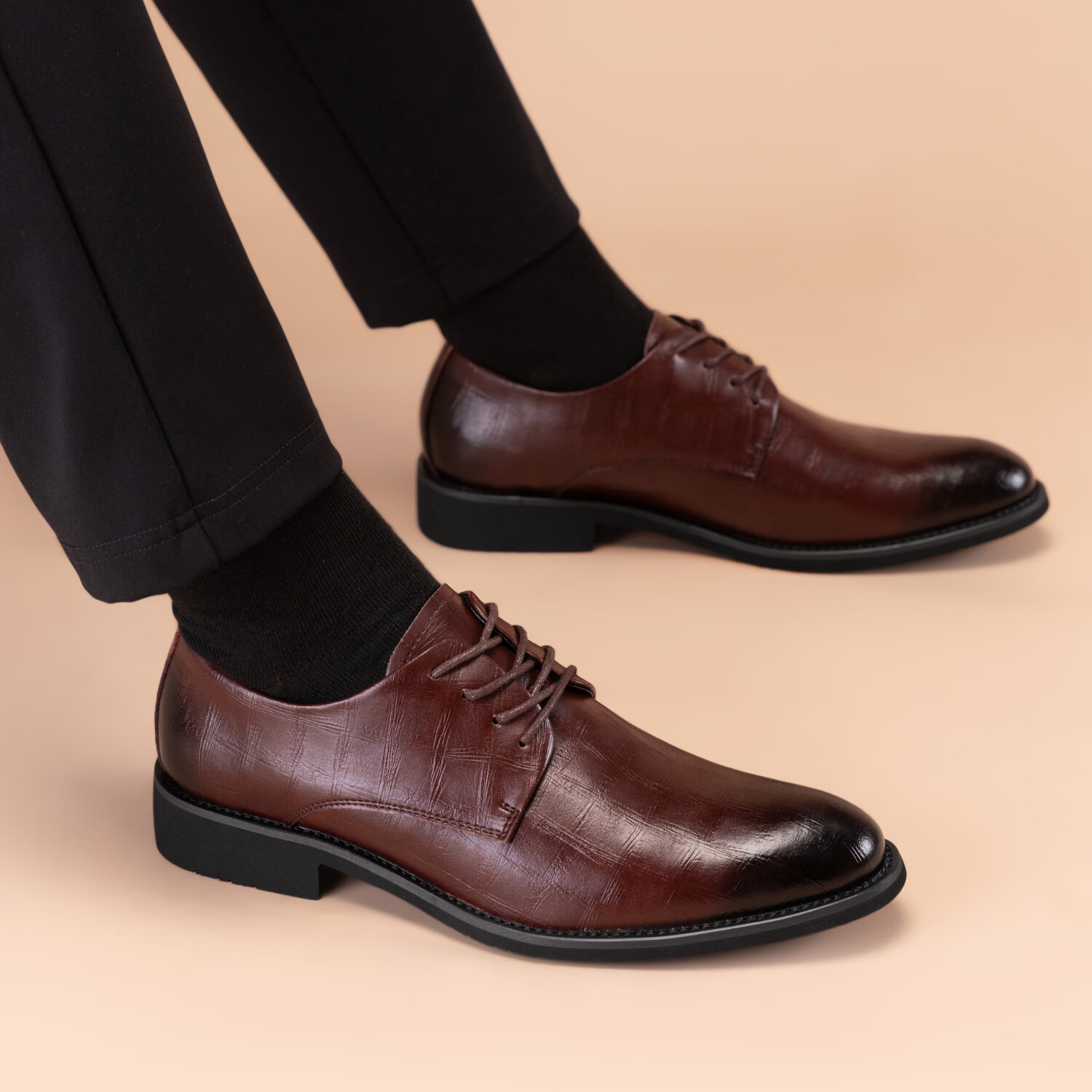 Walker Shop高端品牌皮鞋男款2026夏季商务正装真皮男鞋通勤休闲增高软底皮鞋 棕色内增高【品牌男鞋 礼盒包装】 40