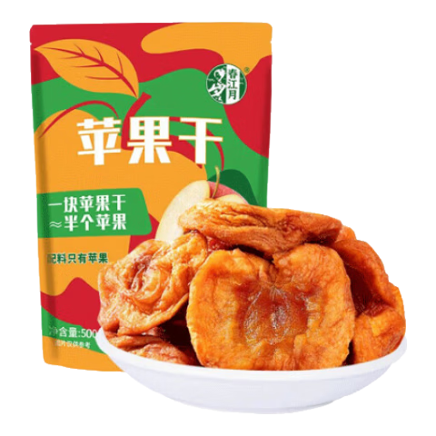 春江月苹果干三蒸三晒无添加独立包装儿童零食泡水烟台红富士厚切苹果干 【苹果干500g】约31包无添加/含膳食纤维