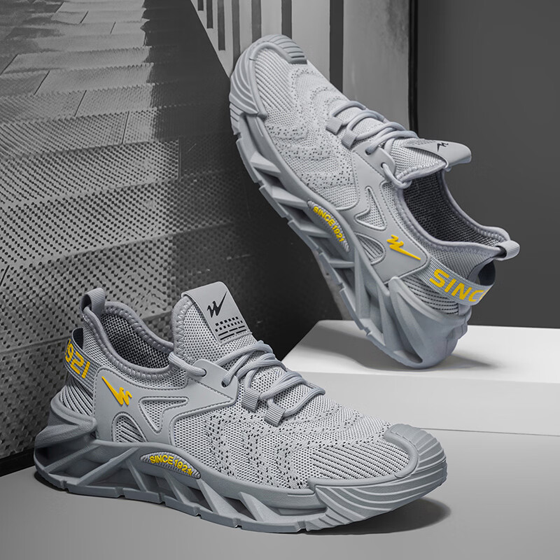 双星（shuangxing）男鞋2026年夏季新款飞织薄款网鞋透气耐磨休闲运动鞋男士跑步鞋 灰色WDSM-71128高品质 42