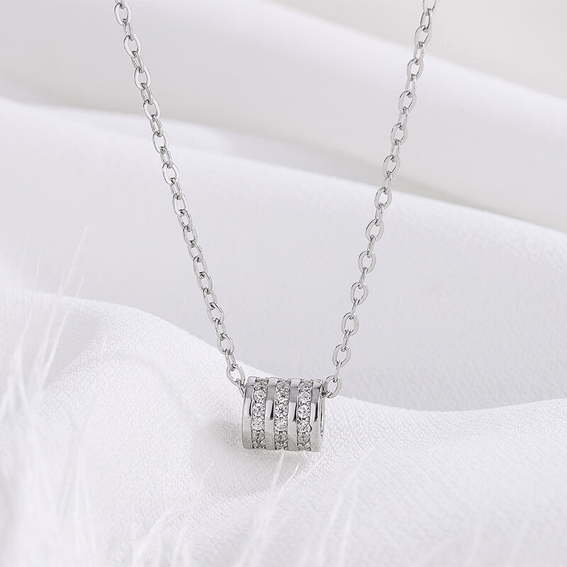 潮宏基(CHJ JEWELLERY)2020s999银小蛮腰项链女简约个性圆环镶钻吊坠小清新锁骨链 白金色 999银