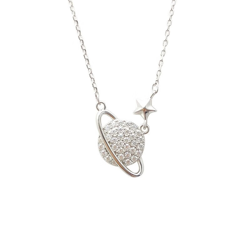 溥畔梦幻轻奢风星球项链女时尚气质土星环星星吊坠行星锁骨链颈链 星球项链 白金色