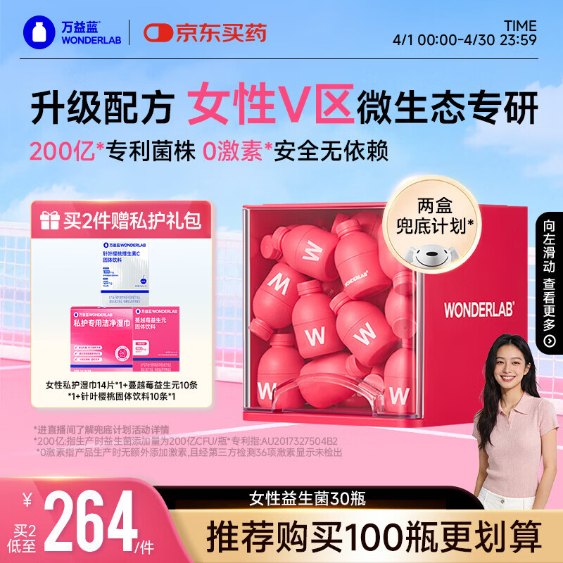 万益蓝WonderLab 蔓越莓女性益生菌30瓶 炎科孕妇理症调益生菌粉