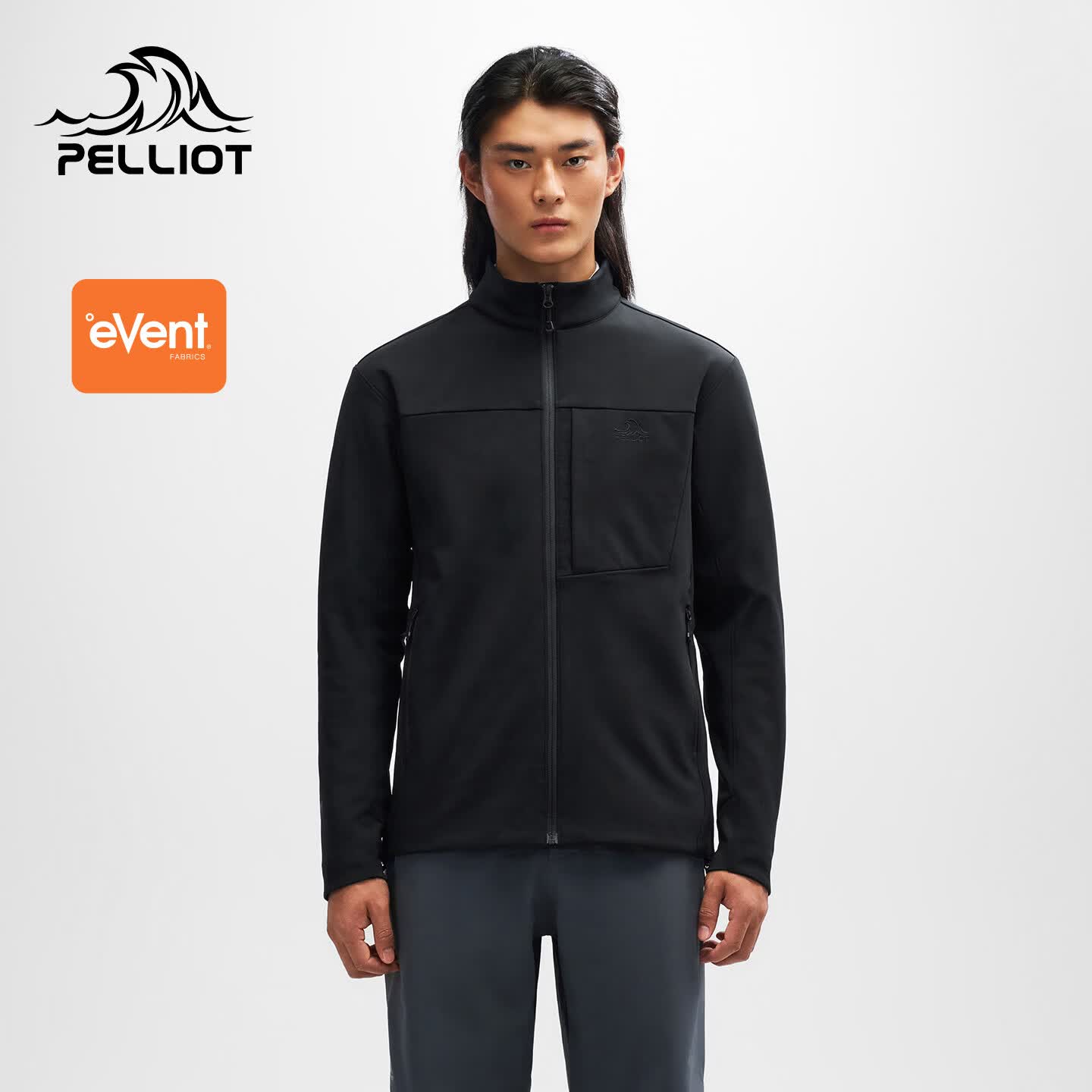 伯希和（Pelliot）立领软壳衣男秋季新款eVent防风冲锋衣内胆登山服 漫暮黑 L