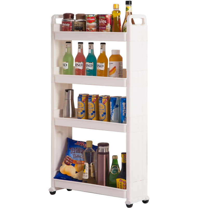 宝优妮浴室夹缝收纳架可移动家庭整理架多功能置物架多层浴室用品架 1309象牙色四层带滑轮