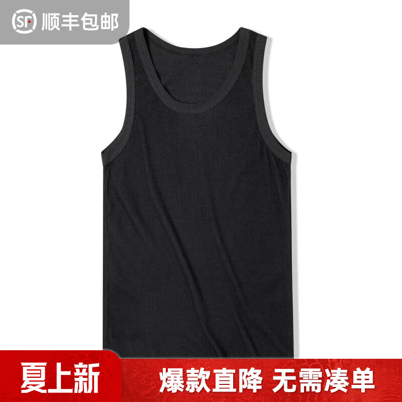 马登工装美式棉背心男健身运动老头汗衫无袖t恤跨栏重磅螺纹坎肩打底 黑色 【拍2件减5元/男士背心】 XL （修身版型，可拍大一码）