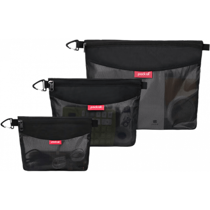 pack allpackall洗漱包男旅行收納袋化妝包防水雜物袋收納包出差用品 黑色3件套