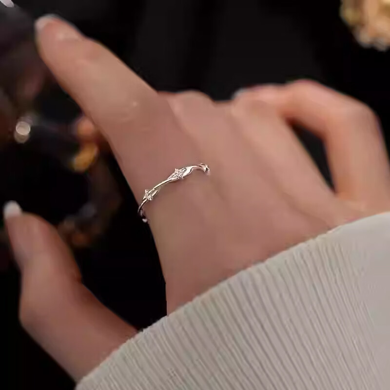 TULM999纯银四芒星戒指女小众轻奢素圈开口戒食指戒520生日礼物送女友 999银四芒星戒指R0715