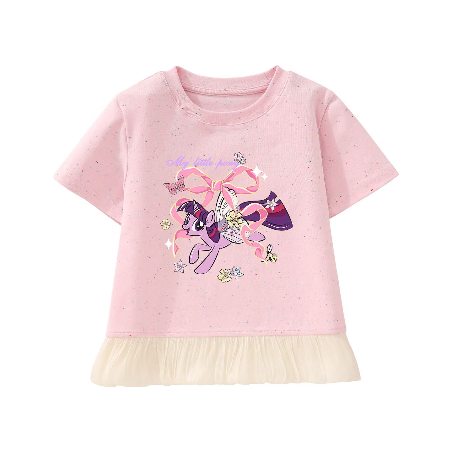 小马宝莉（MY LITTLE PONY）女童短袖t恤2026夏季新款儿童夏季中大童女孩网纱上衣潮T 【短袖T恤】小马碧琪粉 130 130cm
