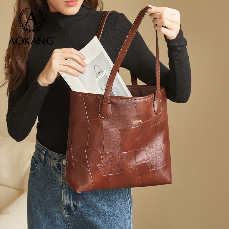 奥康（Aokang）包包女包托特单肩包经典复古斜挎包手提包生日礼物高级感实用 艺术拼贴咖啡色BG703175