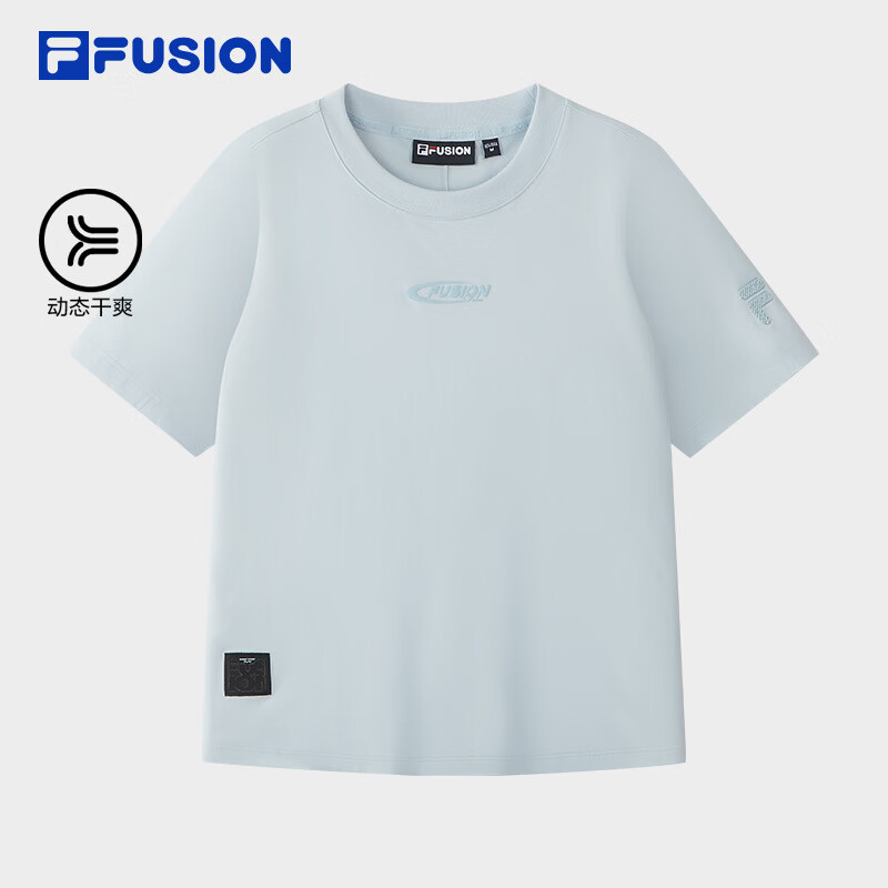 FILA FUSION斐乐潮牌女子针织短袖衫2026夏季新款百搭修身干爽T恤 烟雨蓝-LB XL 175/92A/XL