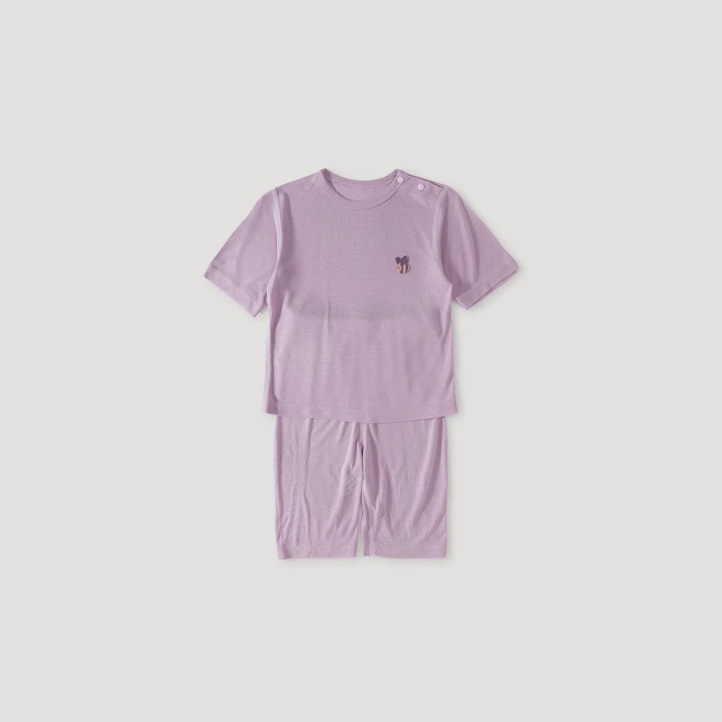 巴厘小猪【海藻】儿童睡衣夏季薄款短袖七分裤家居服男女童空调服宝宝套装 莓果紫 90