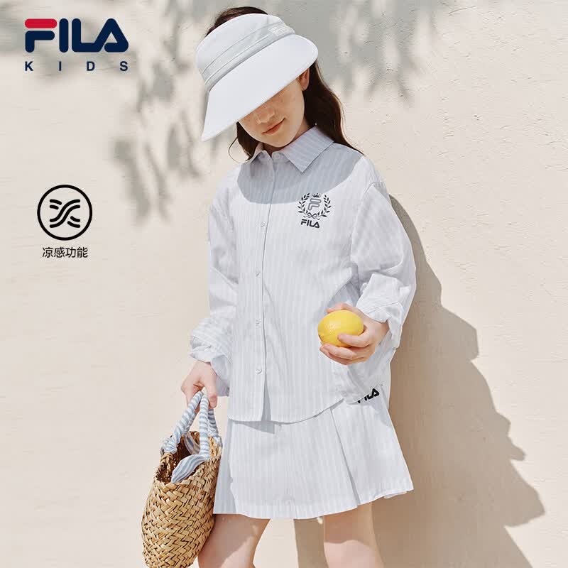 FILA【凉感功能】斐乐儿童童装衬衫2026年夏季新款女童中大童上衣 满印一-ZA 170