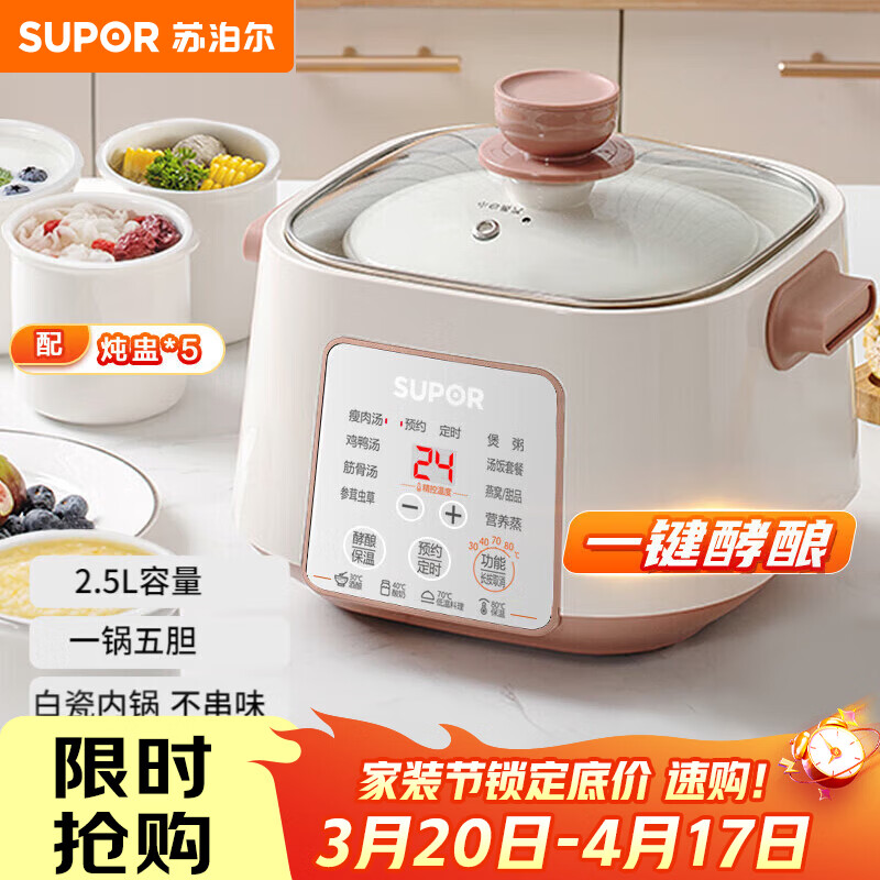苏泊尔(SUPOR)电炖锅 电炖盅家用煲汤锅炖汤锅 隔水炖锅 煲汤专用电锅全自动陶瓷炖汤盅 DZ25YC828