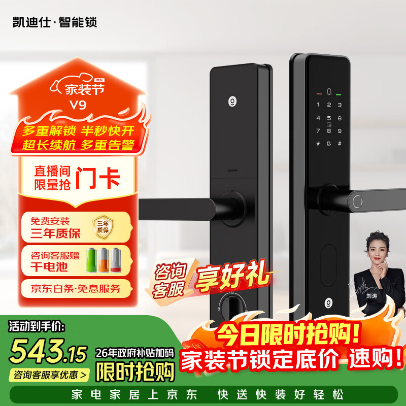 凯迪仕（KAADAS）智能门锁 指纹锁 防盗门锁密码锁 入户门电子智能锁 V9