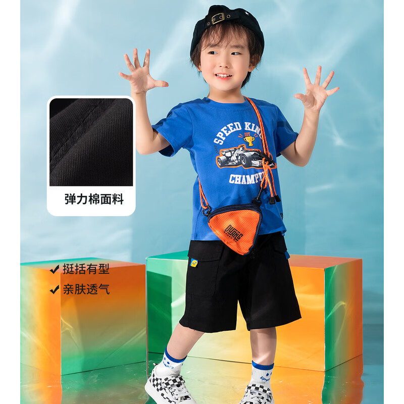 铅笔俱乐部童装2026夏装新品男小童短裤宝宝工装六分裤子儿童休闲中裤 黑色 100 100cm