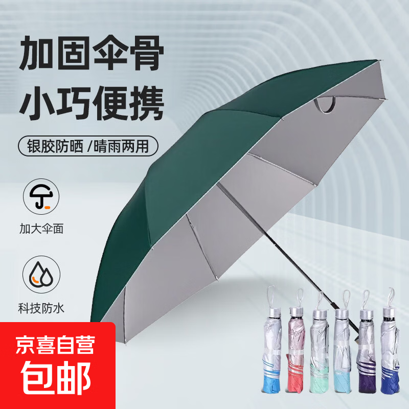 雨伞手动遮阳伞三折折叠黑胶防晒遮阳晴雨两用伞 手动纯色雨伞【颜色随机】