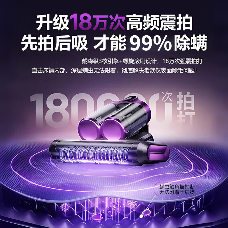 DIKTT热销200W 母婴级除螨】德国除螨仪床上高温杀菌吸尘器三合一吸尘除螨一体机紫外线无线哪个牌子好 【高贵紫-顶配款】紫光杀菌 高效抑螨 除螨感应