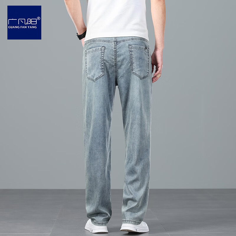 广凡阳天丝牛仔裤男春夏季薄款2026新款舒适宽松直筒高端潮牌休闲裤子男 复古蓝 【天丝薄款】 40 (3尺1) 【建议210-230斤】