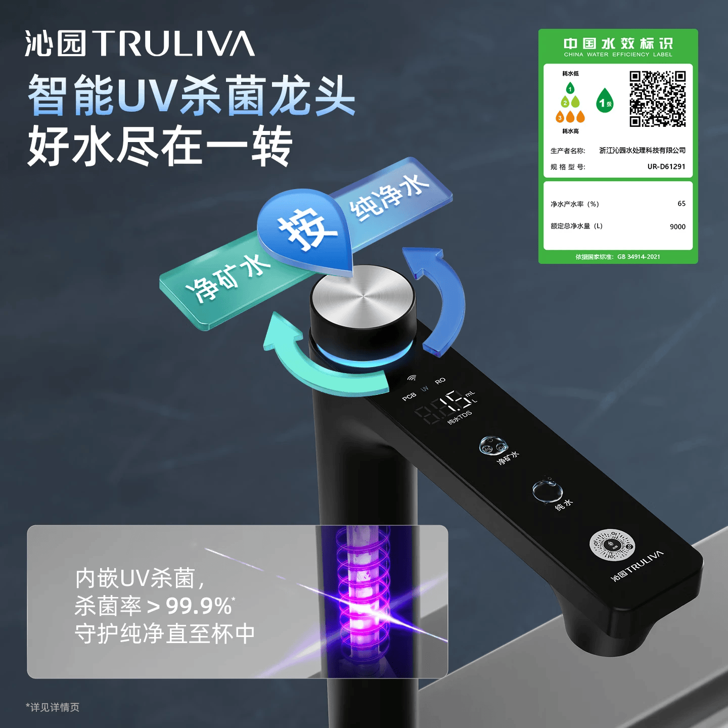 沁园（TRULIVA）双子芯Pro矿物质天然水双水路净水器家用大通量RO反渗透膜厨房直饮过滤10年长效RO膜UR-D61291 净矿水双水路 1200G