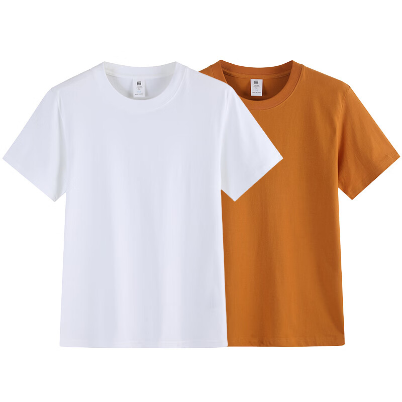 尺度保罗【2件装】短袖T恤夏季重磅新疆长绒棉半袖t恤小白T恤男圆领打底衫 白色+白色 M 推荐95-120斤