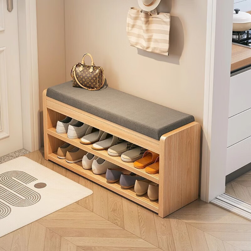 暖堂 WARM HALL入户换鞋凳进门口家用鞋架可坐一体实木长条穿鞋极窄 黄杉木色80x24x45.5cm双层款 实木生态板（自己组装）