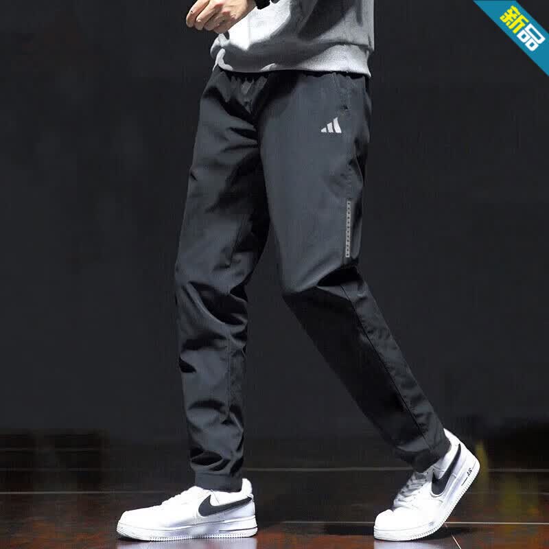 阿迪达斯（adidas）男裤 25春新款跑步健身运动裤快干透气休闲卫裤梭织直筒时尚长裤 黑/单层直筒/清风面料 XL 【180-185cm/170-180斤】