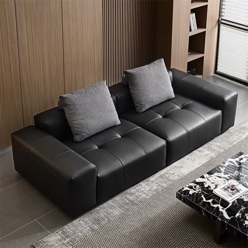 全友（QUANU）家居像素真皮沙发简约客厅家用大小户型头层牛皮黑色直排沙发家具 尊享版1.2mm|黑色|2.56m直排