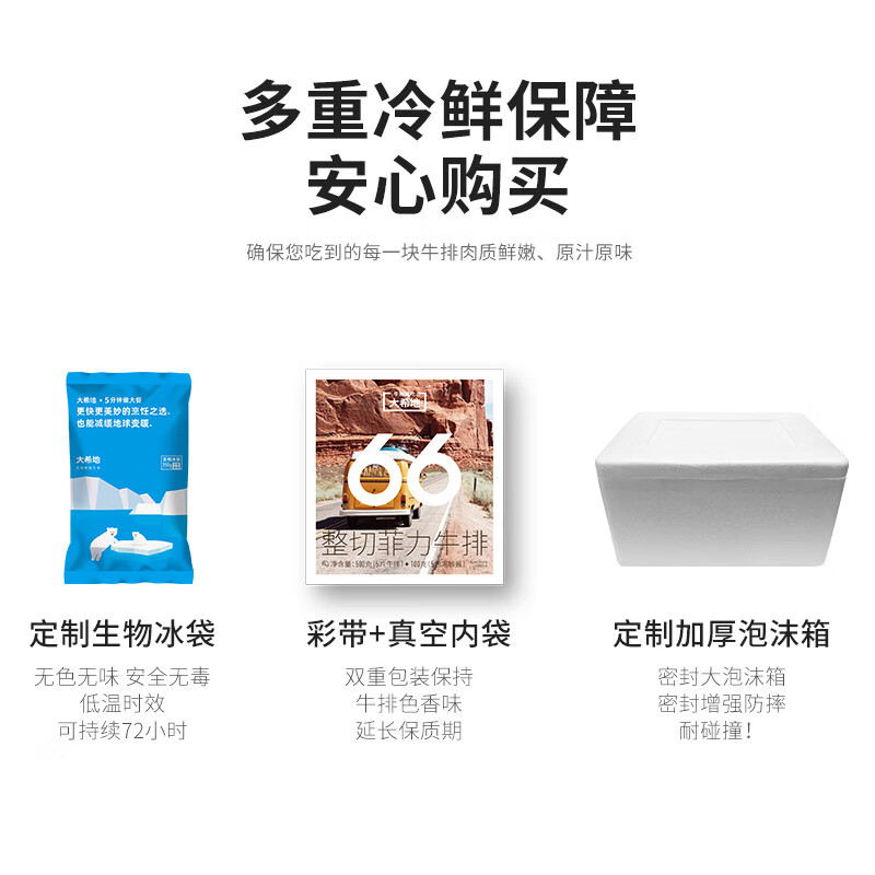 大希地整切菲力牛排1000g儿童牛排冷冻生鲜牛肉 整切调理腌制牛排10片 菲力500g(5片)*2盒+牛肉饼手抓饼
