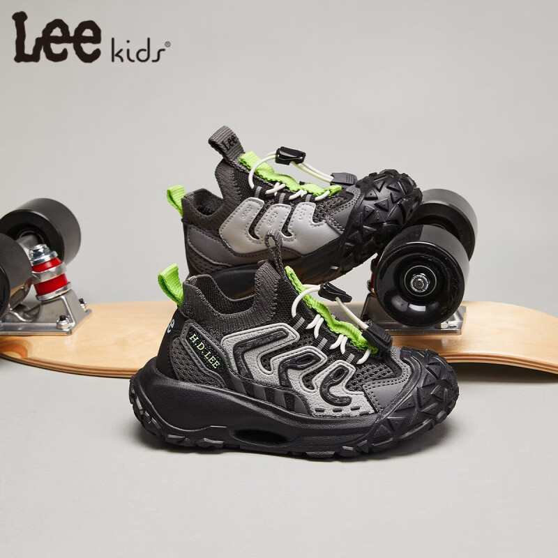 Lee童鞋春夏季新款儿童运动鞋椰子鞋男童休闲跑步鞋女大童 黑色 36 【建议脚长223-228mm】