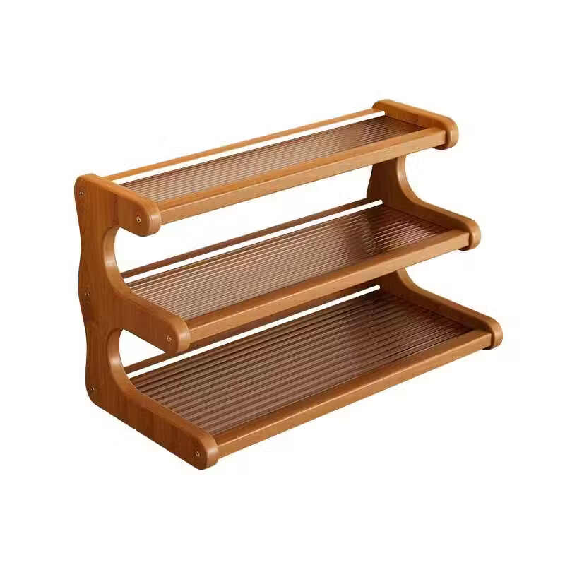 木樽杯架桌面置物架小型窄入户玄关家用桌上收纳亚克力水杯茶杯茶具架 二层-茶色-30cm 【梯形设计 稳定性强】