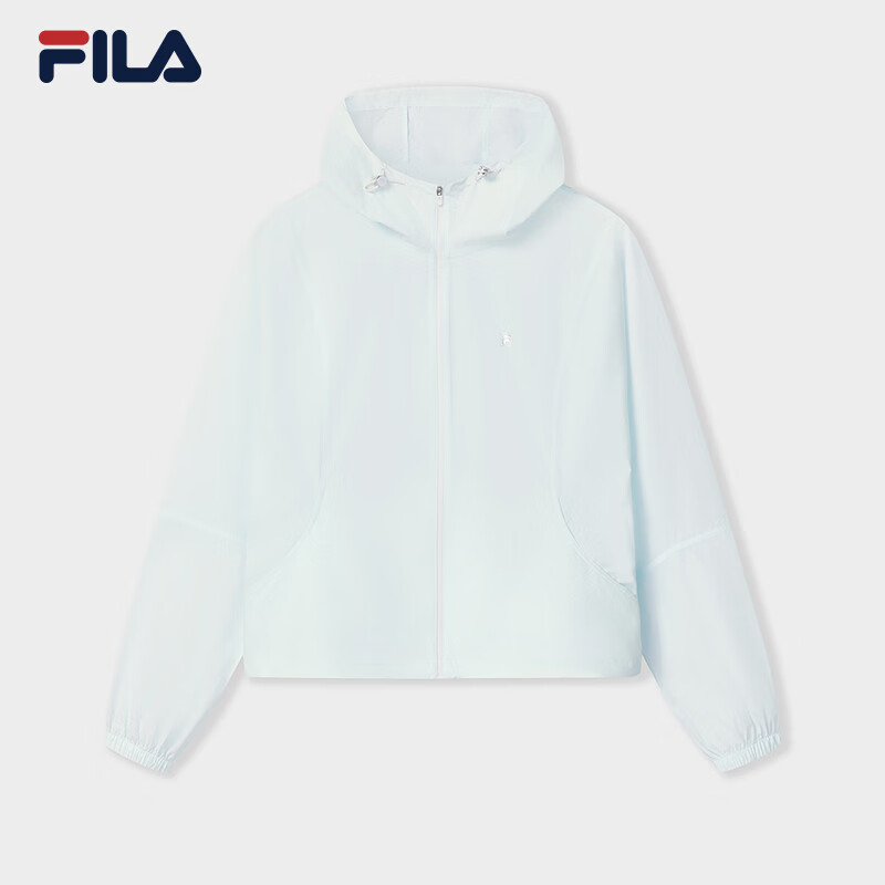 FILA 斐乐官方女士梭织外套2026夏新款简约休闲宽松防晒连帽上衣 薄荷冰绿-TQ S 160/80A/S