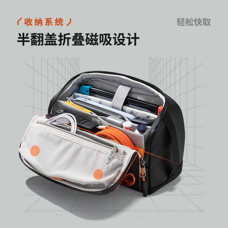 inateck数码斜挎包X-mode随行包手提包数码收纳多功能包户外运动休闲包 曜石黑【有肩带款】