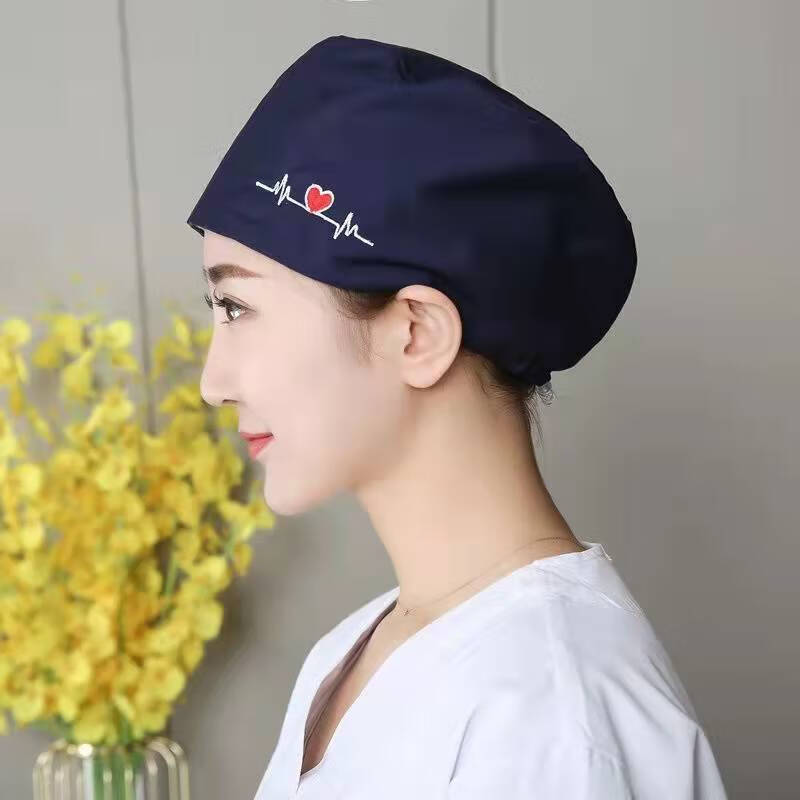 摩登医护手术室帽子女医生女护士帽子纯棉欧美印花c款设计 藏蓝刺绣