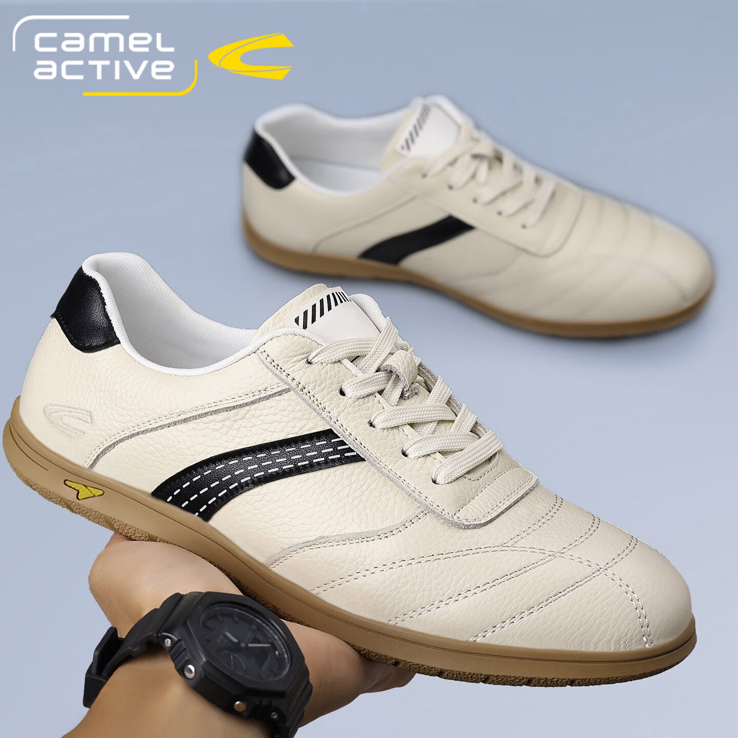 骆驼动感(camel active)男士休闲鞋2026春夏透气舒适德训鞋真皮时尚百搭小白鞋男软底轻便 白色 40 (250mm)