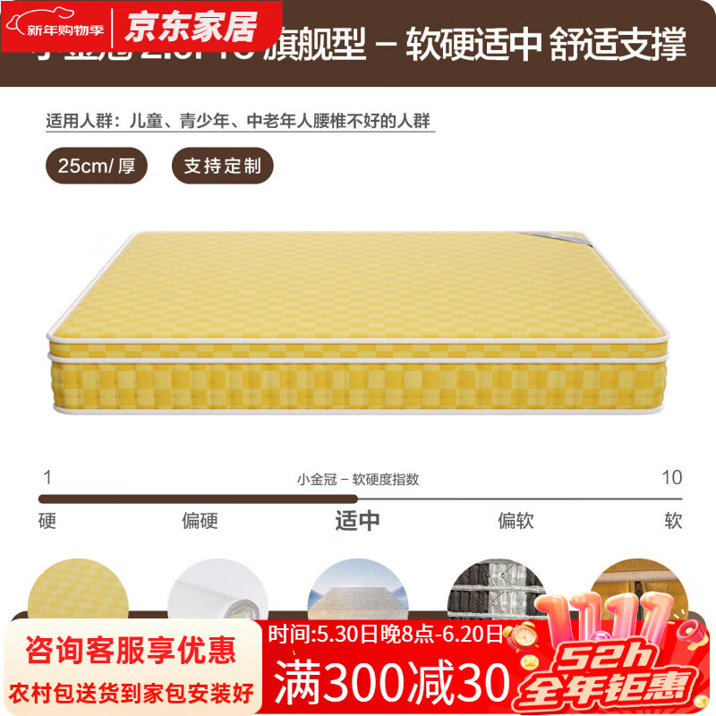 席夢(mèng)思床墊0醛膠獨(dú)立袋裝彈簧護(hù)脊硬墊厚款雙人臥室家用 超支撐【軟硬適中_雙面睡感_25cm】 1350mm*2000mm