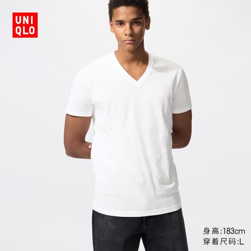 优衣库男装女装快干V领T恤/短袖26春夏新款484845 00 白色 XS