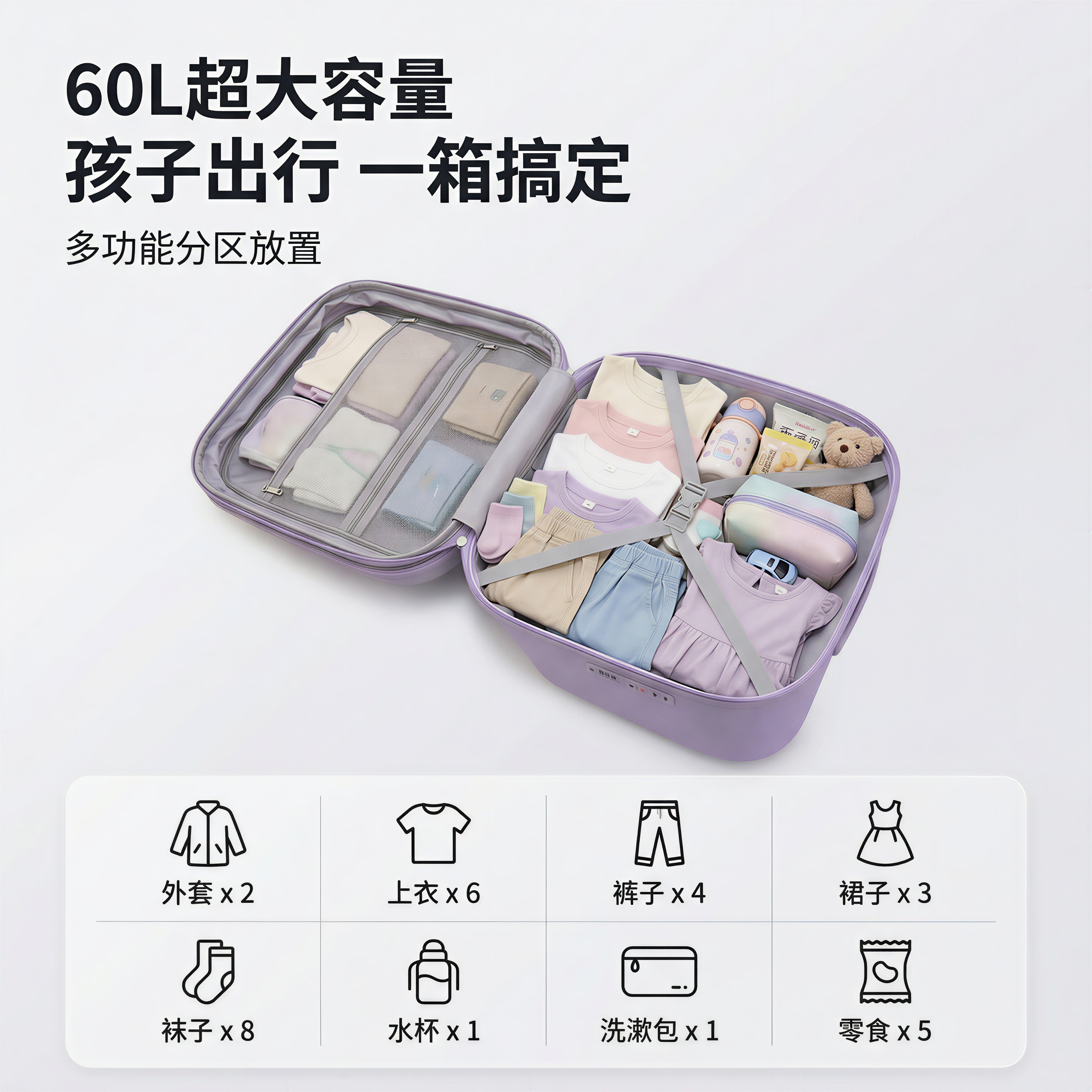 遛娃行李箱儿童可坐可骑行李箱推车二合一可上飞机带娃出行大容量 抹茶绿丨60L靠背款【无护栏】 20英寸